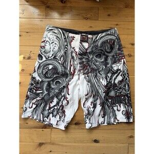 Official MMA Elite Swim Trunks Board Shorts Mens Medium White Horned Skull Y2K